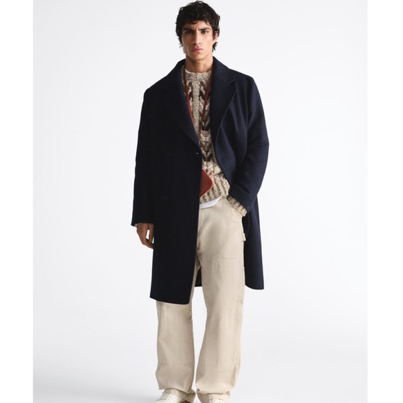NWT ZARA MENS DOUBLE-BREASTED CLOTH COAT navy blue - Picture 1 of 8